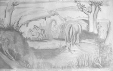 chevaux au bord de l'étang